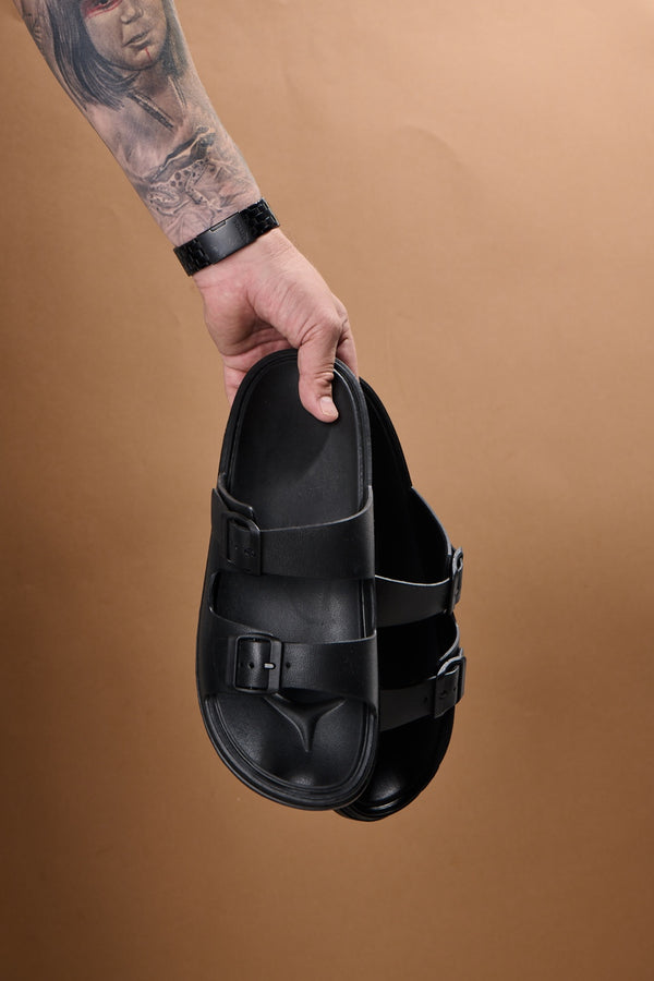 Sandalia Eva de Dos Hebillas Negra Hombre