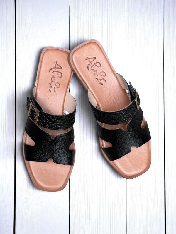 Sandalia Ela Cuero Negra